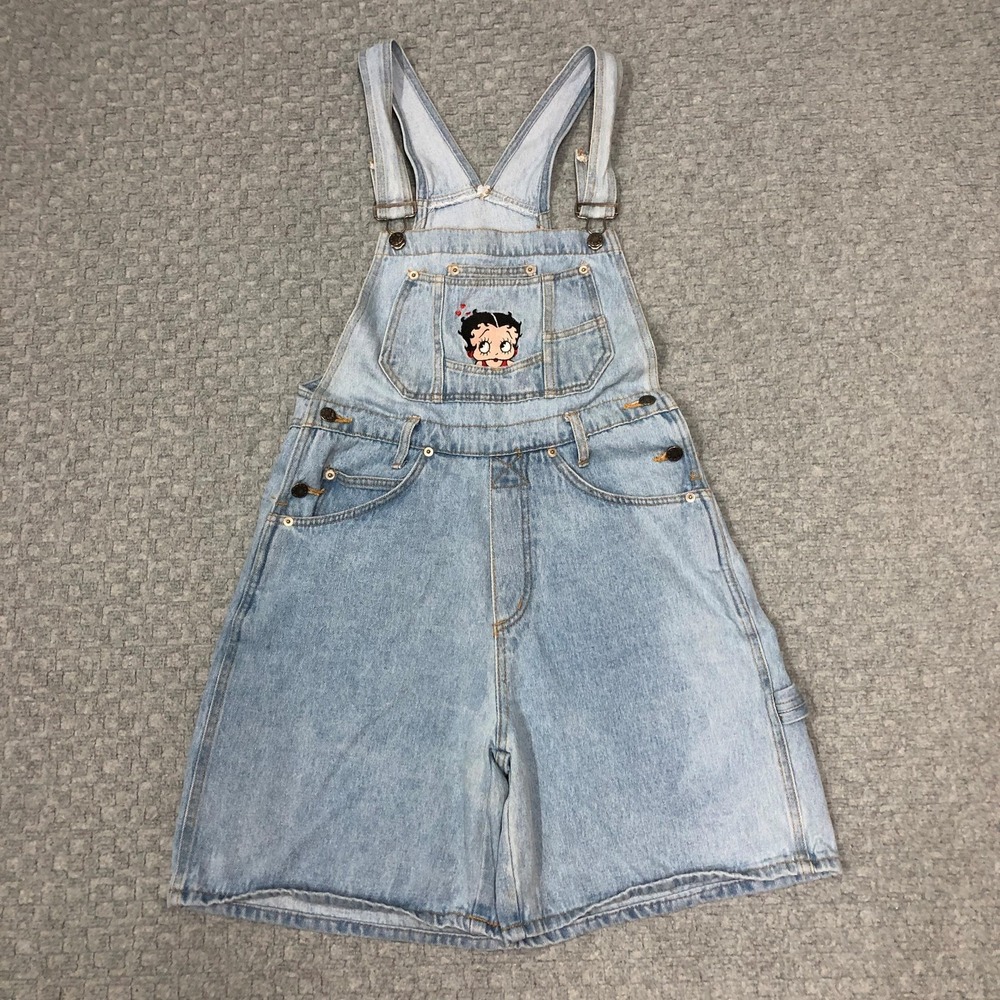 Vintage Jerry Leigh Denim Jean Overall Shorts Womens Small Blue Betty Boop 90s
